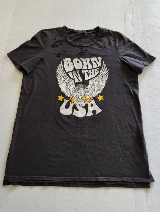 Tops - Zutter USA Black Born In The USA Distressed Tee - Classic Crew Neck Size Large